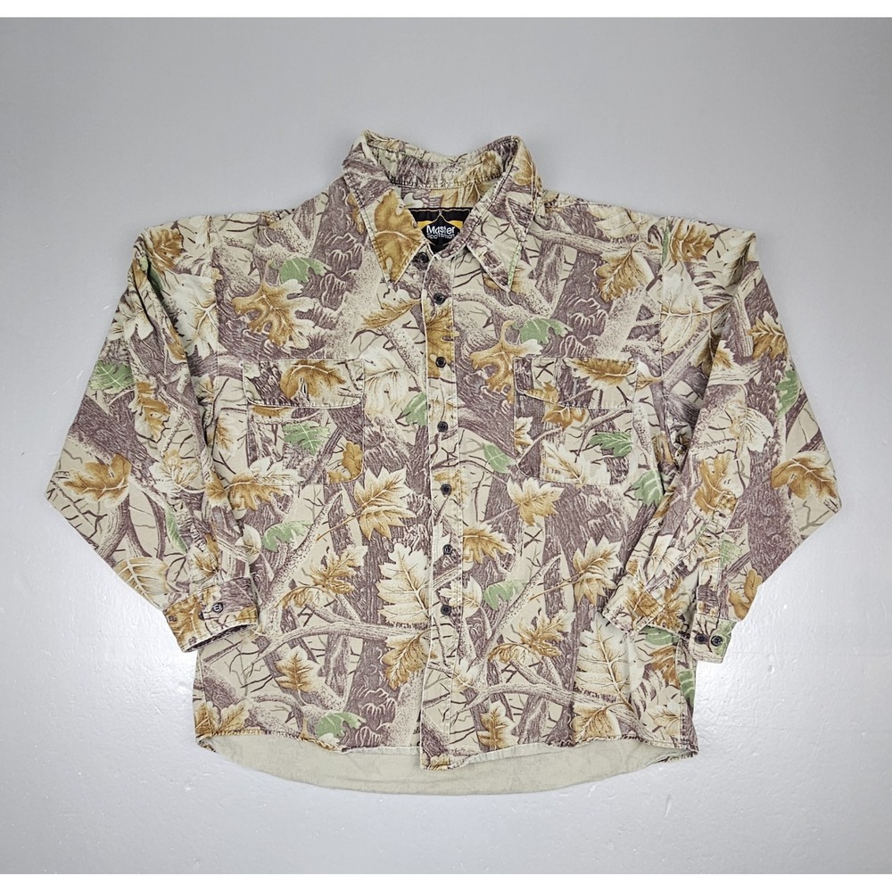 VTG Master Sportsman Camo Outfit Men Top L. Pants (34x29) Double Knee Distressed